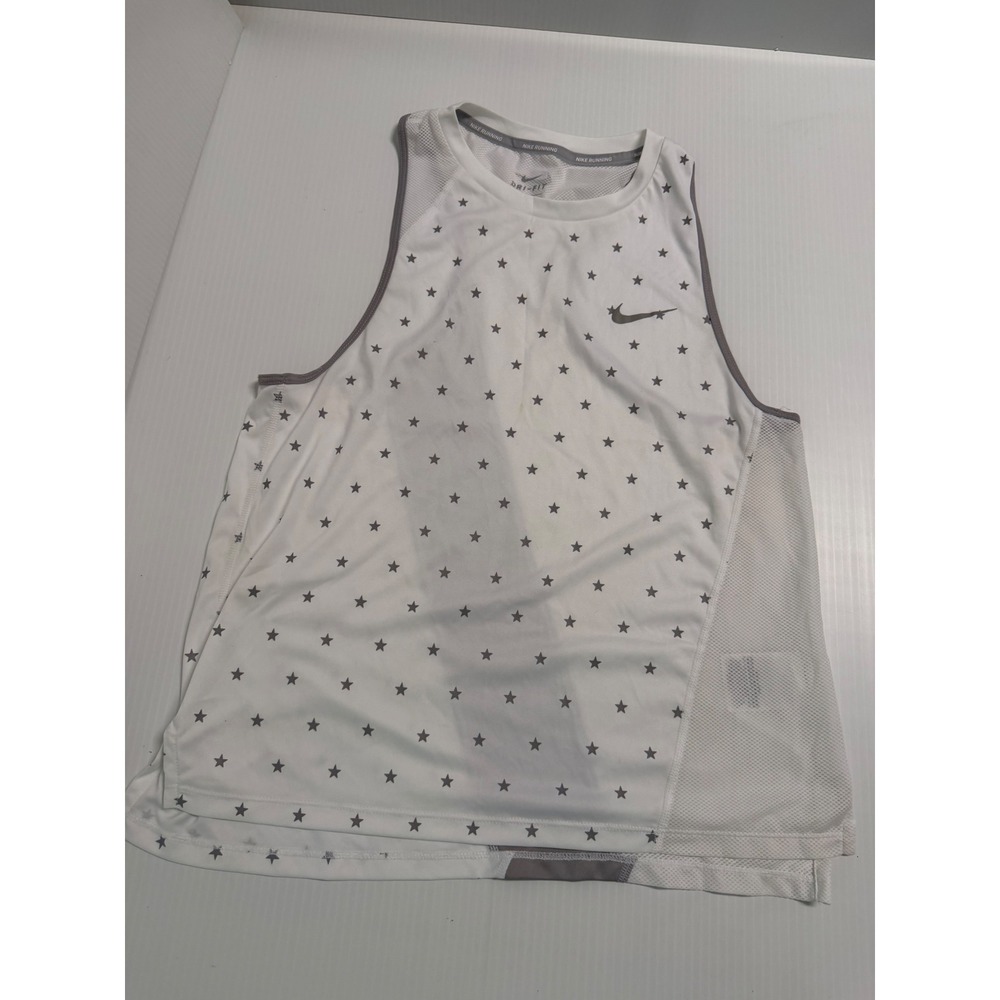 Nike Running Dri-FIT Tank Top White Grey Star Print Mesh Racerback Mens Medium